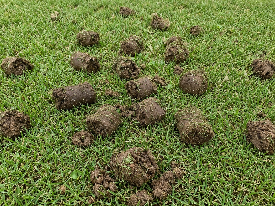Soil plugs on grass after aeration